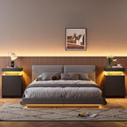 MXV Nightstand with LED Lights & Charging Station, Black Bedside Tables with USB Ports, Storage Cabinet & Drawers for Bedroom, Modern End Tables for Living Room (Black, 17.7，Set of 2)