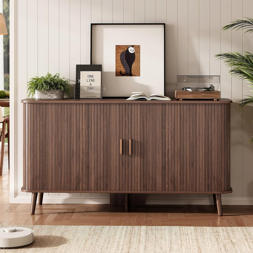 55" Fluted Sideboard Buffet Cabinet with Sliding Door, Mid-Century Moder...