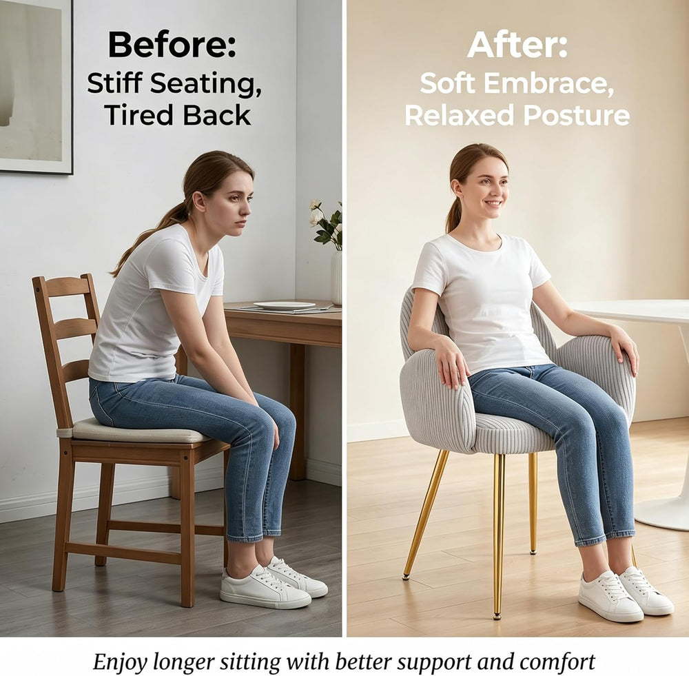 Modern Upholstered Dining Chair Set of 4, Corduroy Accent Chairs with Gold Me...