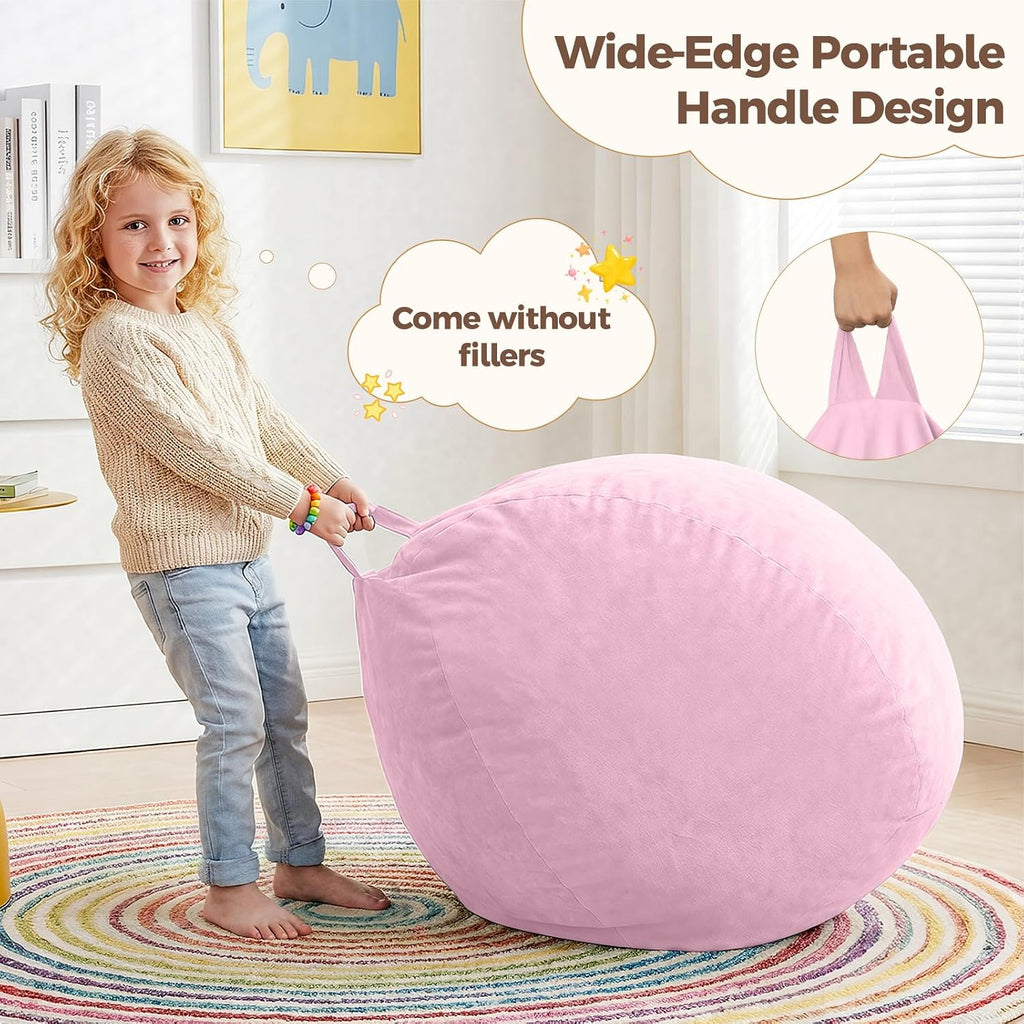Stuffed Animal Storage Bean Bag Chair Cover, No Filler Bean Bag Cover | Soft Velvet, Stuffed Animal Storage Chair, Reinforced Stitching, with Handle, Durable Zipper, for Kids Teens Adults Girls