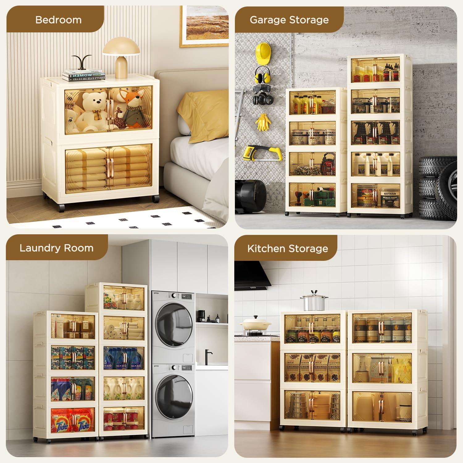102QT Plastic 5 Tier Storage Bins with Lids,Folding Storage Box with Doors and Wheels Stackable Storage Bins,Closet Organizers and Storage for Living Room,Office,Dorm