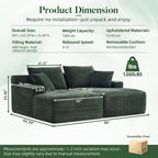 80" Boneless Chaise Lounge Chair Indoor, Double Chaise Lounge Chairs Indoor,Boneless Loveseat Chairs with Comfort Corduroy, No Assembly Required/40D Memory Foam/Living Room/Bedroom (Green)