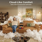 Cloud Couch Sectional, 3 Seater L-Shaped Sofa, Faux Leather in Brown | Pet-Friendly Scratch-Resistant Leather Sectional Sofas for Living Room, Deep Seat Wide Couch with Chaise, Storage Ottoman