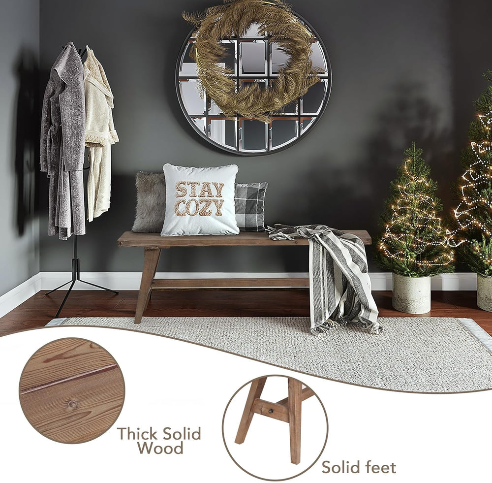 Wnutrees 47" Farmhouse Wood Bench, Solid Wood Entryway Bench, Brown | Di...
