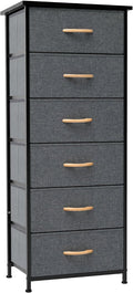 Tall 6-Drawer Fabric Dresser Tower for Closet, Vertical Storage, Gray | Sturdy Steel Frame, Wood Top and Easy Pull Fabric Bins Handles - Organizer Unit for Bedroom, Hallway, Entryway