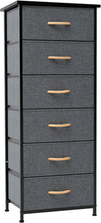Tall 6-Drawer Fabric Dresser Tower for Closet, Vertical Storage, Gray | Sturdy Steel Frame, Wood Top and Easy Pull Fabric Bins Handles - Organizer Unit for Bedroom, Hallway, Entryway
