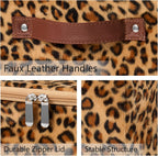Storage Bins Boxes with Zipper Lid Leopard Print Cute Velvet Fabric Basket PU Leather Handles PP Plastic Board Foldable Washable Lidded Closet Shelf Organizer Container (Small Size)