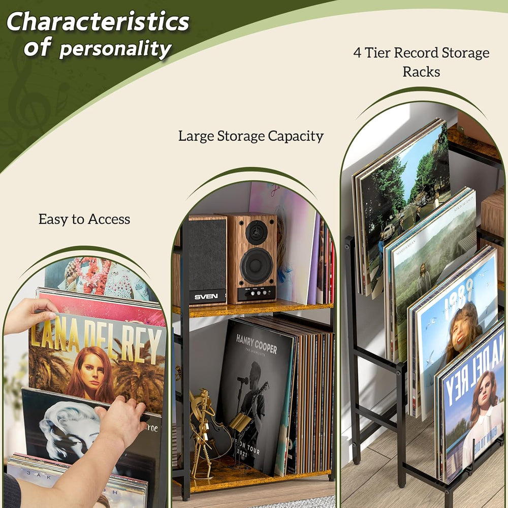 Record Player Stand, Turntable Stand with 4-Tier Vinyl Record Storage, Record...
