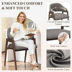 Wooden Dining Chairs Set of 6, Modern Fabric Upholstered Dining Room Chair, Kitchen Side Chairs, Farmhouse Dinner Chair with Curved Open Back for Kitchen, Grey