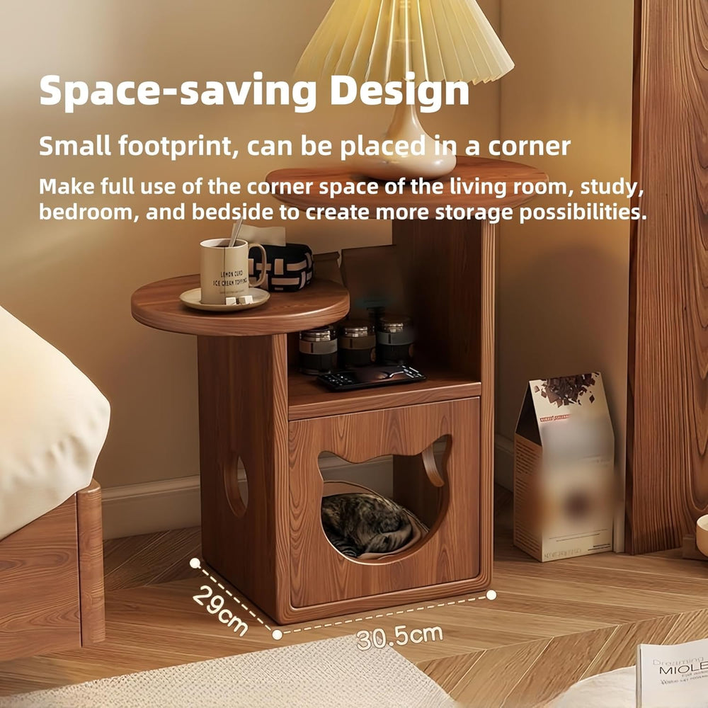 Cat Tree and End Tables, Cat Nightstand, Wooden Round Side Table wiht Cats Ho...