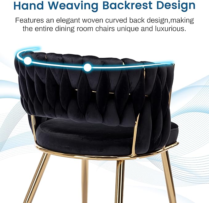 KCC Velvet Dining Chairs Set of 4, Gold Modern Dining Chair with Metal Legs, ...