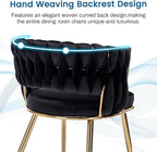 KCC Velvet Dining Chairs Set of 4, Gold Modern Dining Chair with Metal Legs, Woven Upholstered Dining Chairs for Dining Room, Kitchen, Vanity, Living Room (Black)