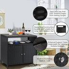 Garvee Patio Outdoor Wicker Storage Cabinet with Shelf, Powder Coated Steel, Patio Bar Table with 2-Door and Shelf, All Weather Resin Wicker, Patio Pool Garden Kitchen, Grey Table