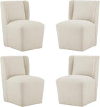 Upholstered Dining Chair with Casters Wingback Modern Side Armless Deskchair with Rollers for Diningroom Bedroom Livingroom Reading Room,Cream Beige,4 Box
