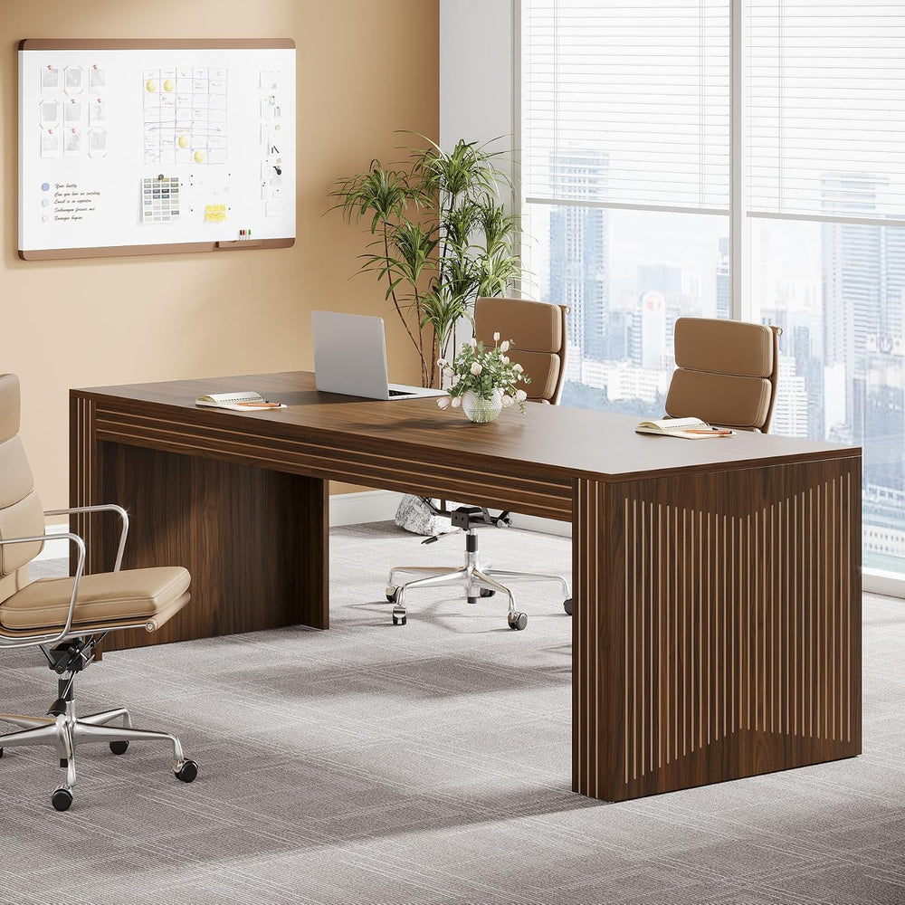 Tribesigns 79" Long Desk, Two Person Desk for Home Office, Dark Brown
