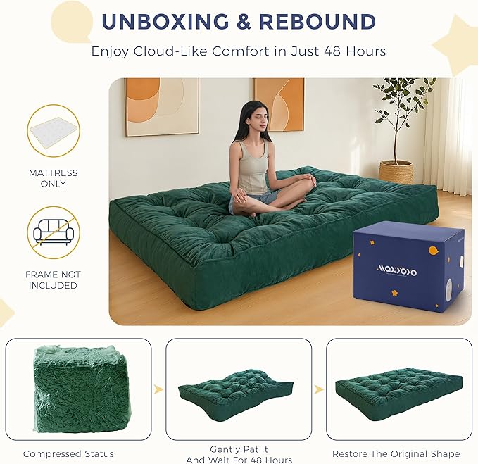 MAXYOYO 8" Futon Mattress, Full Size Extra Thick Futons Sofa Couch Bed for Adults, Velvet Floor Mattress Shredded Foam Filling (Frame Not Included)