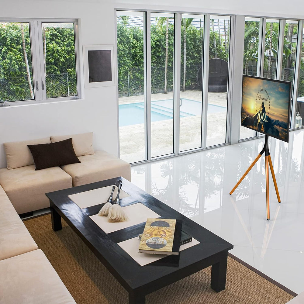 UPGRAVITY Black Easel TV Stand with Tripod Base for 32 to 65 inch Screen