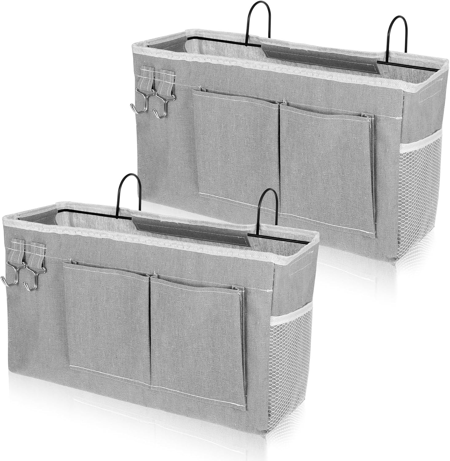 2 Pcs Bedside Caddy Storage Organizer/Bedside Storage Bag - Hanging Bag Holder with Pockets for Bunk and Hospital Beds, Dorm Rooms Bed Rails, Can be Placed Glasses, Books, Mobile Phones, Keys (Gray)