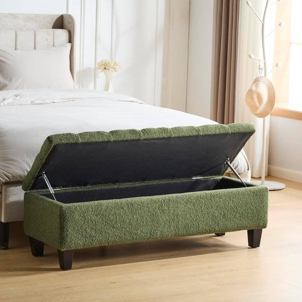 Christopher Knight Home Ottilie Boucle Fabric Storage Ottoman Bench, Wooden R...