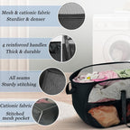 100L Extra Large Mesh Pop Up Hamper with Handles and bag, Upgraded Cationic XL Collapsible Laundry Baskets, Portable Stair Basket, Dirty Clothes Hamper for Cruise Travel Bedroom. Black