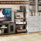 X-cosrack 16.5" Small 4-Tier AV Media Stand,Narrow Version Wooden Corner Shelves Stereo Cabinet Audio Rack Stand Tower Perfect for Small DVD Players Game Console TV Box Cable Box WiFi Router