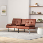 Best Choice Products Faux Leather Upholstered Modern Convertible Futon, Adjustable Folding Sofa Bed, Guest Bed w/Removable Armrests - Medium Brown