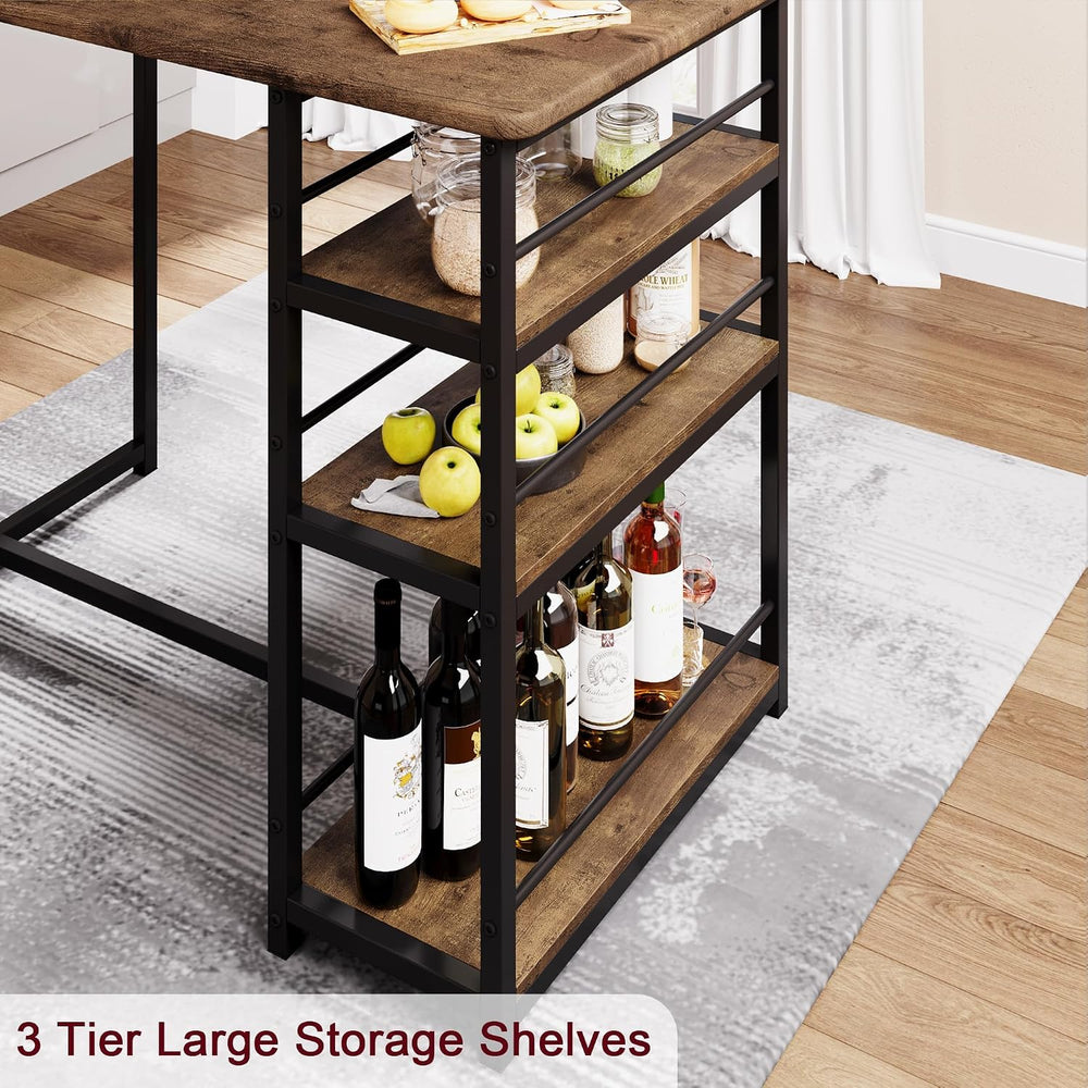 3-Piece Bar Table Set with 2 Upholstered Stools, Space-Saving Counter Height ...