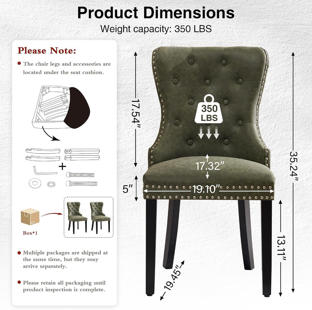 adochr PU Leather Dining Chairs Set of 2, Upholstered Kitchen Chairs,Green | ...