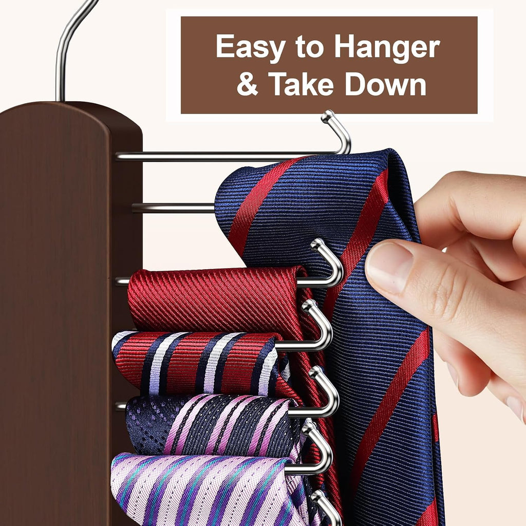 Tie Rack with 48 Hooks, Large Capacity Tie Hanger for Closet Organizers and Storage,Space Saving Wooden Necktie Hanger Ties Organizer for Men - 2 Pack