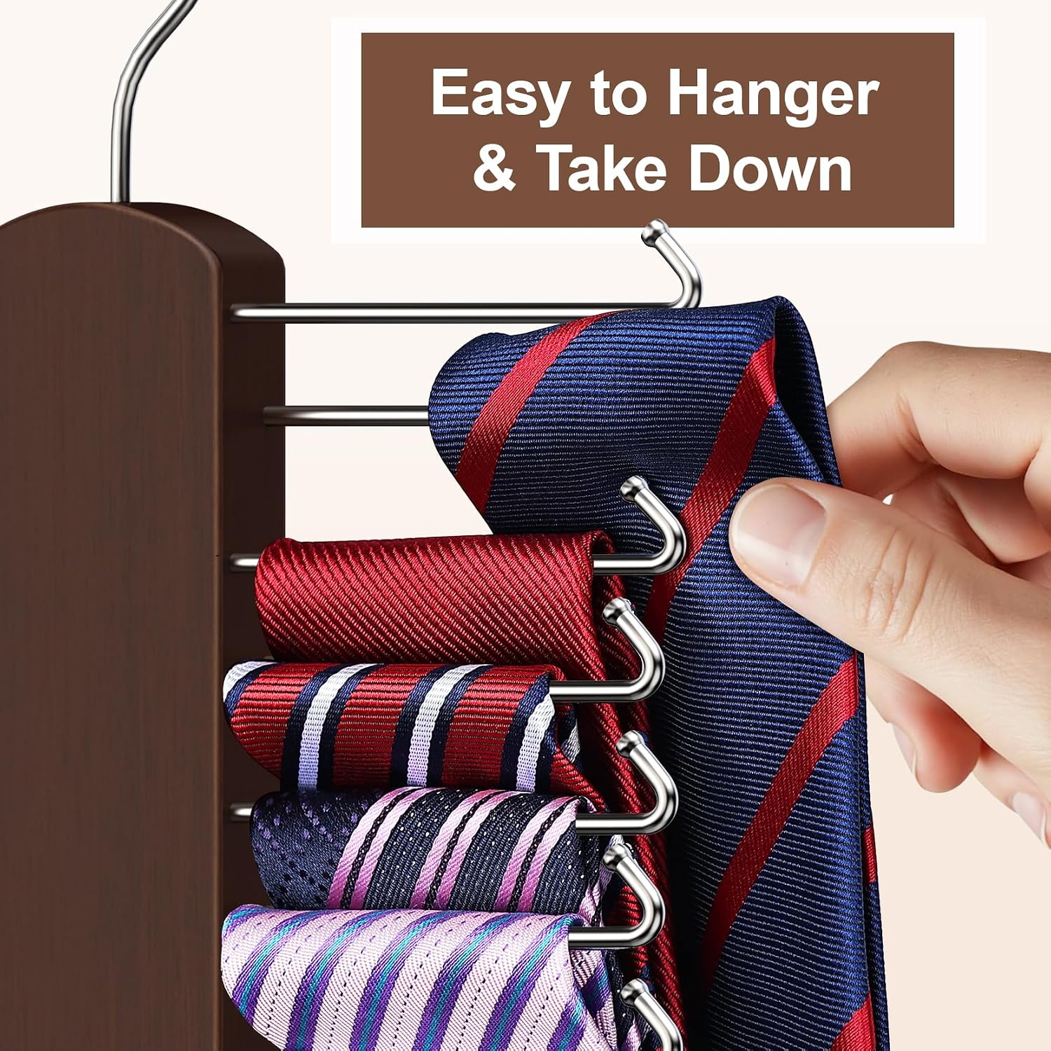 Tie Rack with 48 Hooks, Large Capacity Tie Hanger for Closet Organizers and Storage,Space Saving Wooden Necktie Hanger Ties Organizer for Men - 2 Pack