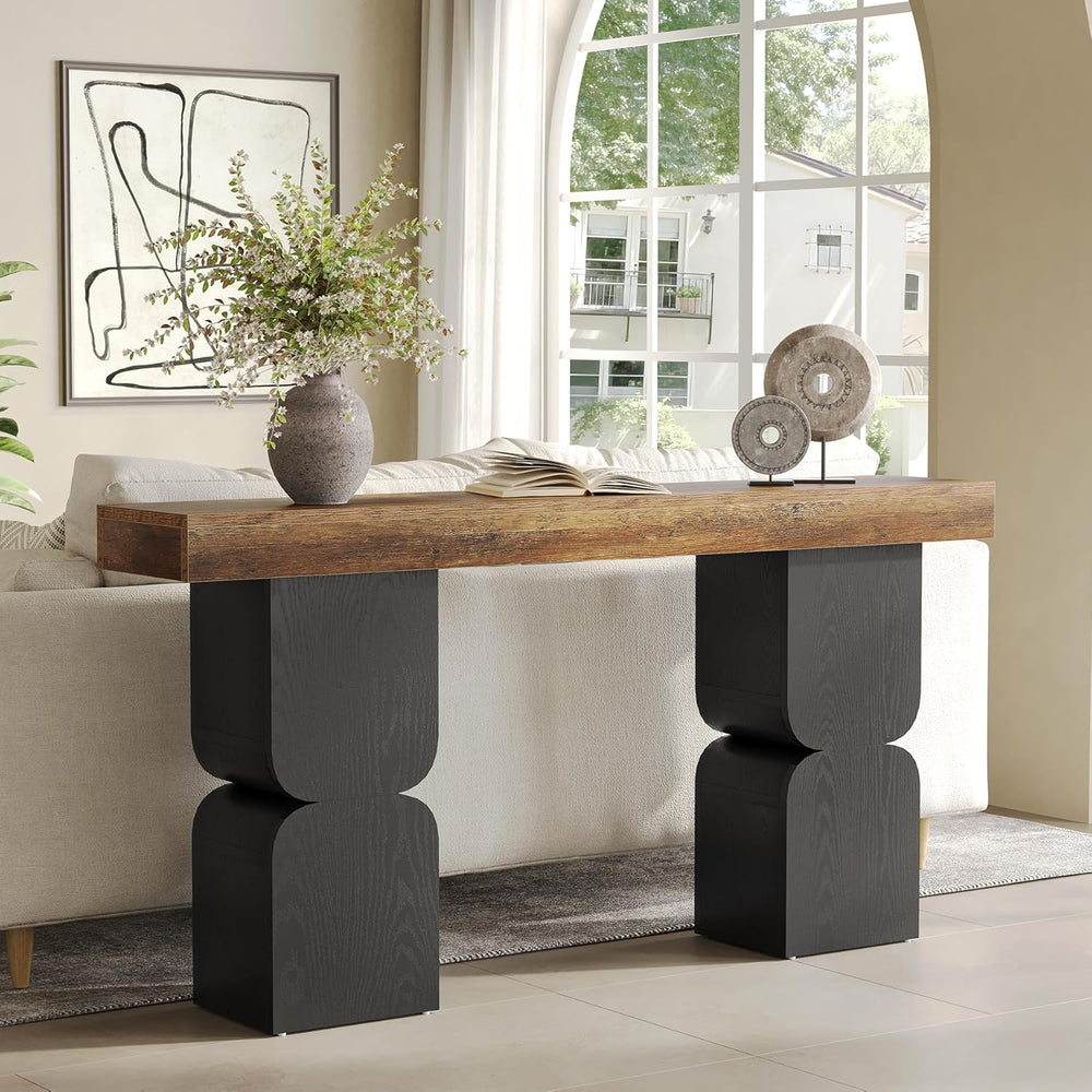 63-Inch Console Table, Heavy-Duty Look, Behind Couch Sofa Table, Color Blocki...