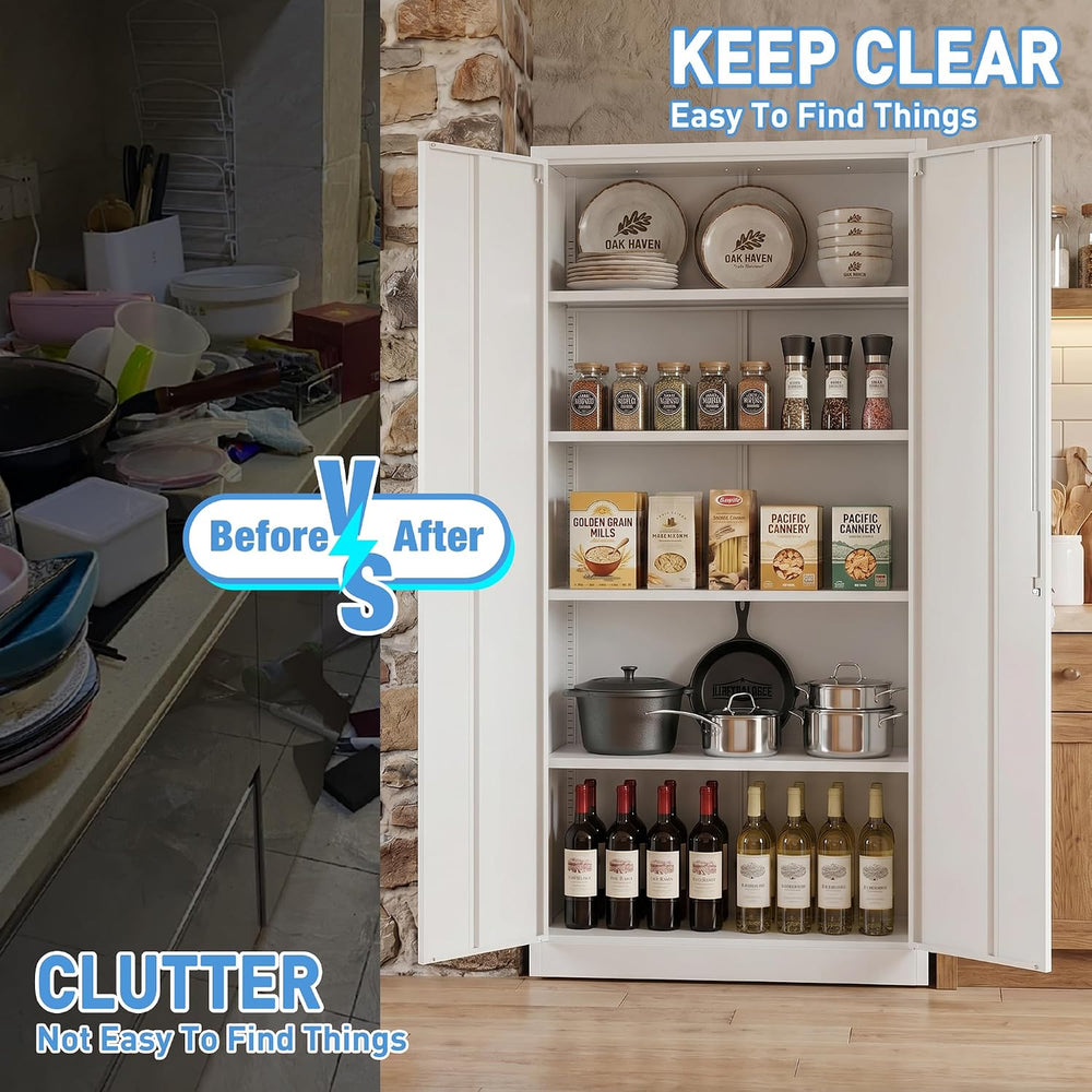 71-Inch Lockable Metal Storage Cabinet, White | 15.75"D x 31.50"W x...