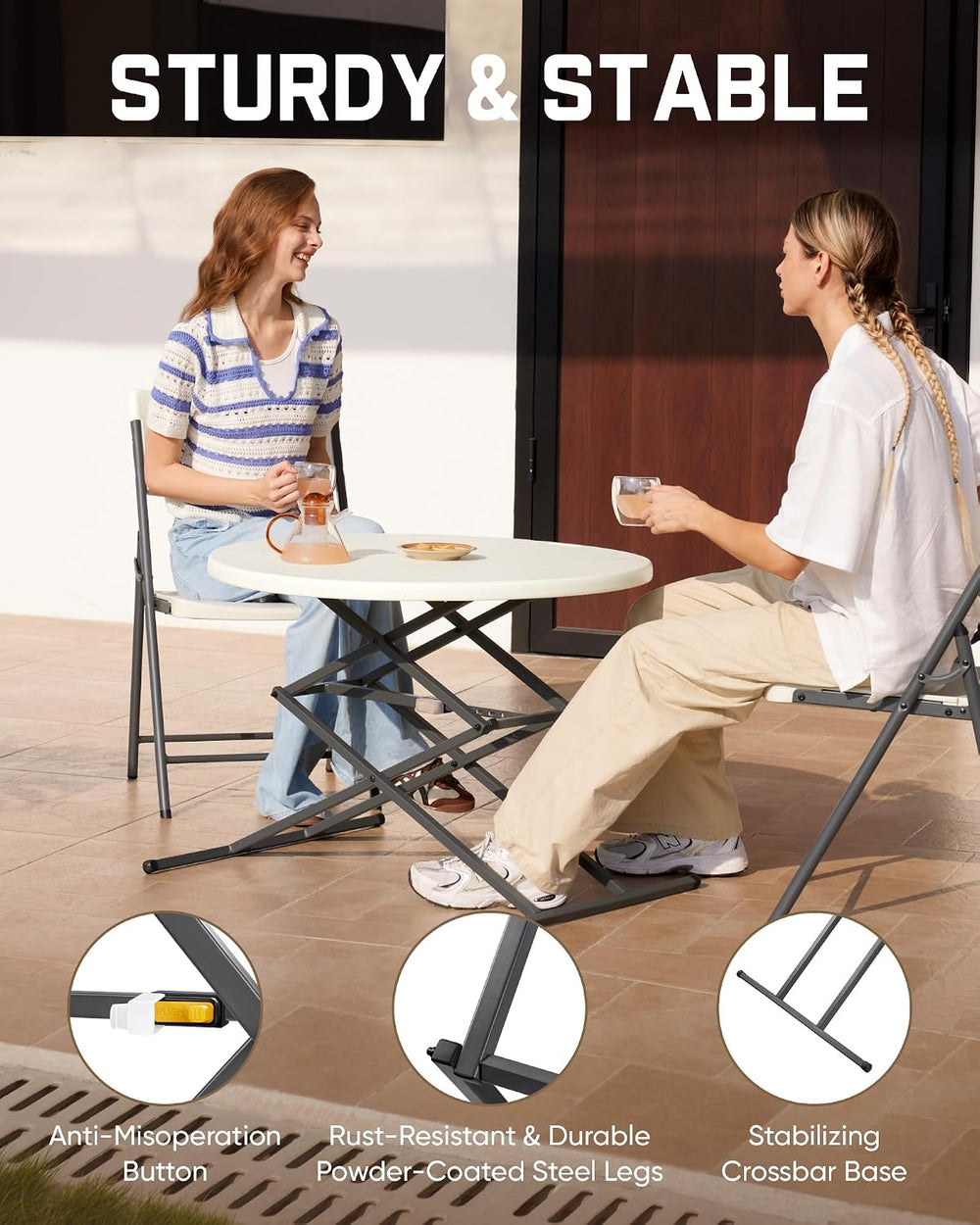 FanttikOutdoor Folding Table Round 32" Quick Adjust 4 Heights Party, Pat...