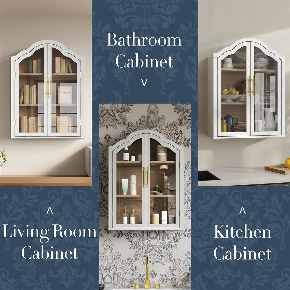 FIMELLO 23.6’’W Wave Design Arched Wall Cabinet, Bathroom Cabinet with Glass ...