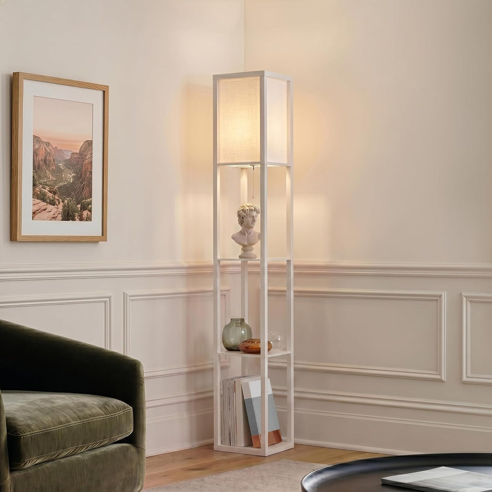 Brightech Maxwell - Modern Shelf Floor Lamp with Lamp Shade & Warm White ...