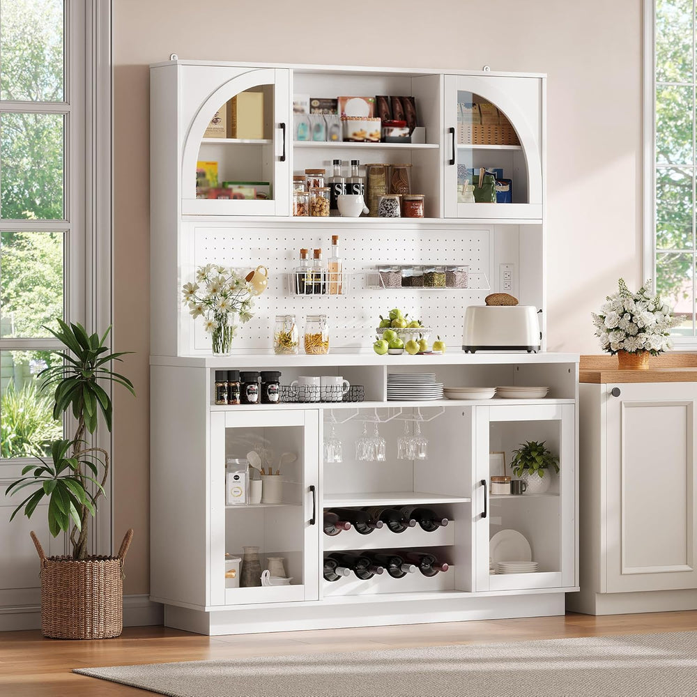 71" Kitchen Pantry Storage Cabinet with LED Light & Outlet, White | ...