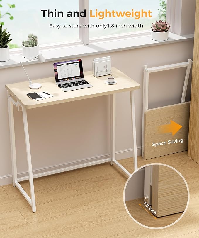 Folding Desk Small Foldable Desk for Small Space, 31.5 Inches Writing Computer Desks in Study, Home Office Foldable Office Desks for Bedroom, Oak