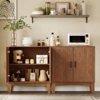 BORNOON Storage Cabinet with Doors and Adjustable Shelf, Modern Fluted Sideboard Buffet Cabinet, Freestanding Coffee Bar for Kitchen, Pantry, Entryway, Living Room