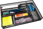 Desk Drawer Organizer Metal Mesh Drawer Organizer Tray for Office School or Home Supplies Desktop Storage Stationery，6 Compartments, 12.6 x 8.27 x 1.57 inch，Black (1pc pack)