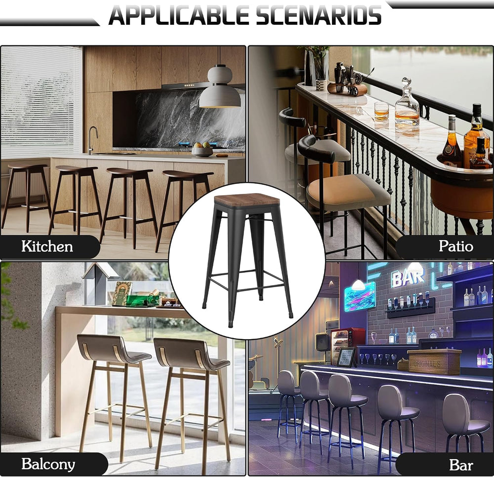 Alunaune 30" Metal Bar Stools Set of 2 Stackable Counter Height Barstool...
