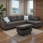 Sectional Couches for Living Room with Movable Chaise & Storage Ottoman - 97.5" Linen L Shaped Couches for Living Room Apartment, 4 Seat Home Furniture Modular Sectional Sofas, Dark Brown