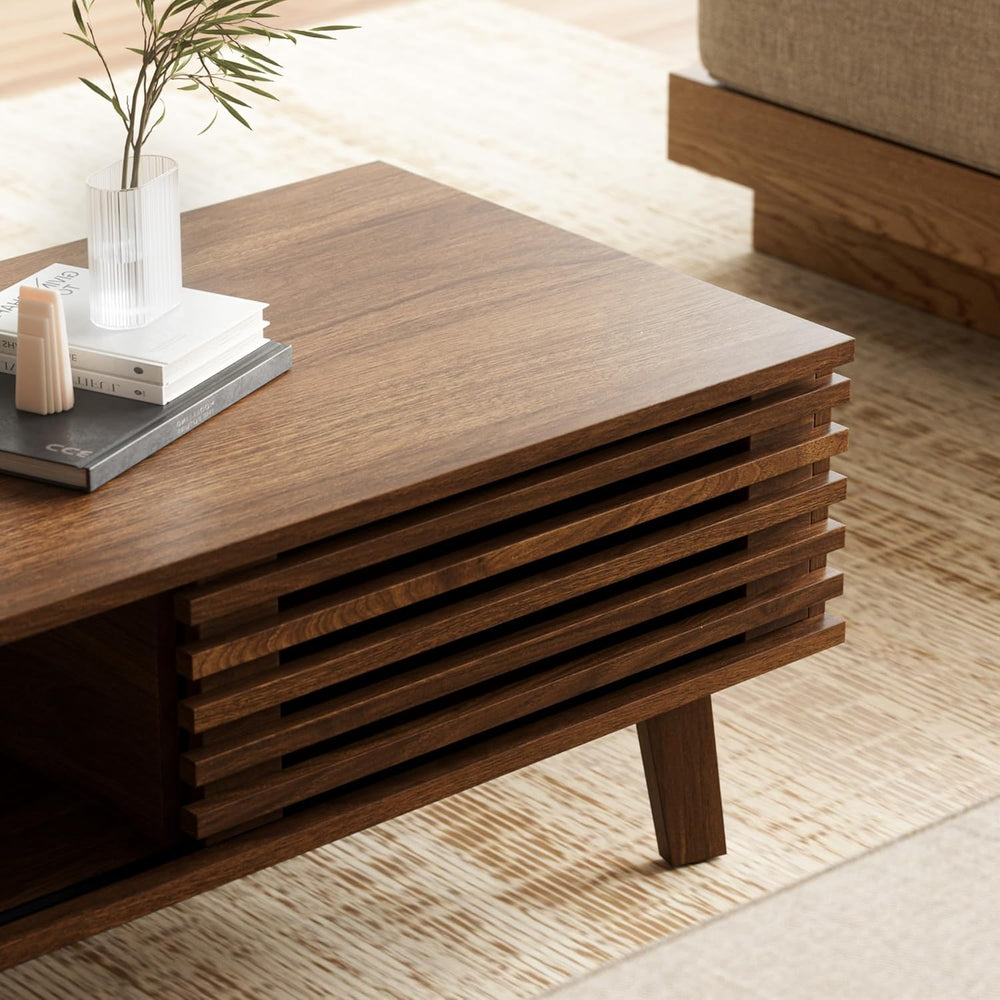 Furniway Living Room Table Sets of 2, Mid Century Coffee Table and TV Stand, ...