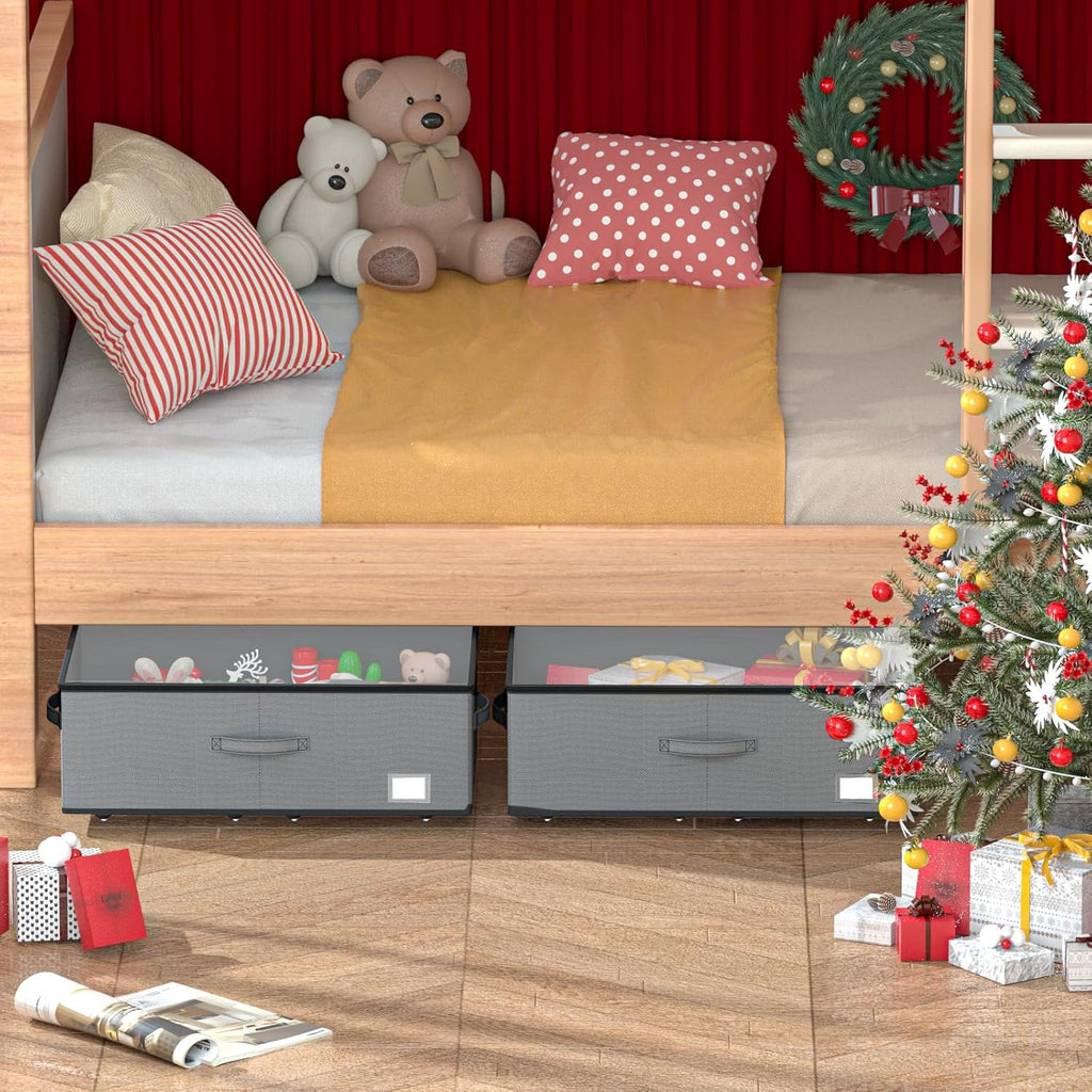 Under Bed Storage with Wheels, No Assemble Required 10 inches height Under Bed Storage bins,Large capacity Rolling Under bed Shoe Storage containers，dorm under bed storage drawers