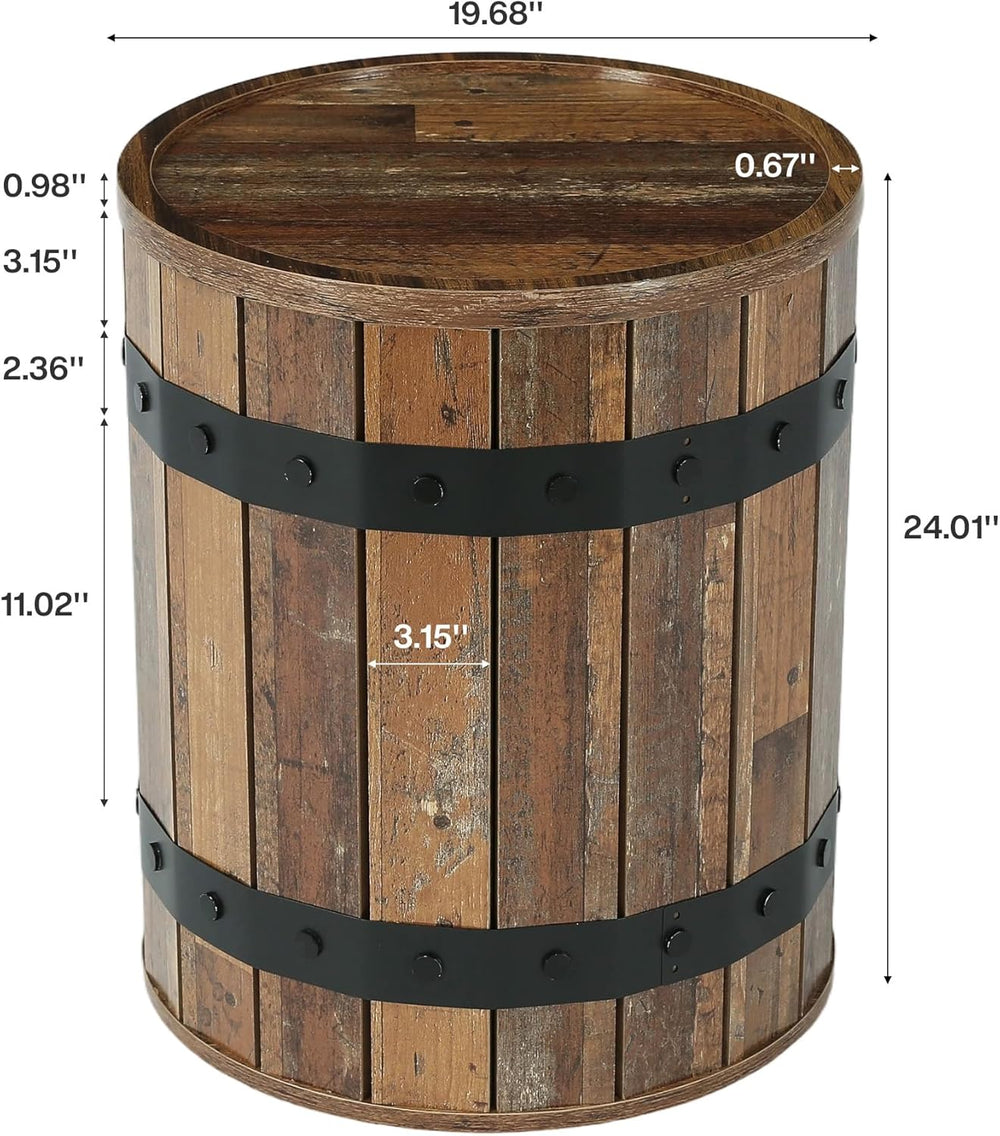Tribesigns Barrel Side Table with Hidden Storage, 19.68" Farmhouse Round...