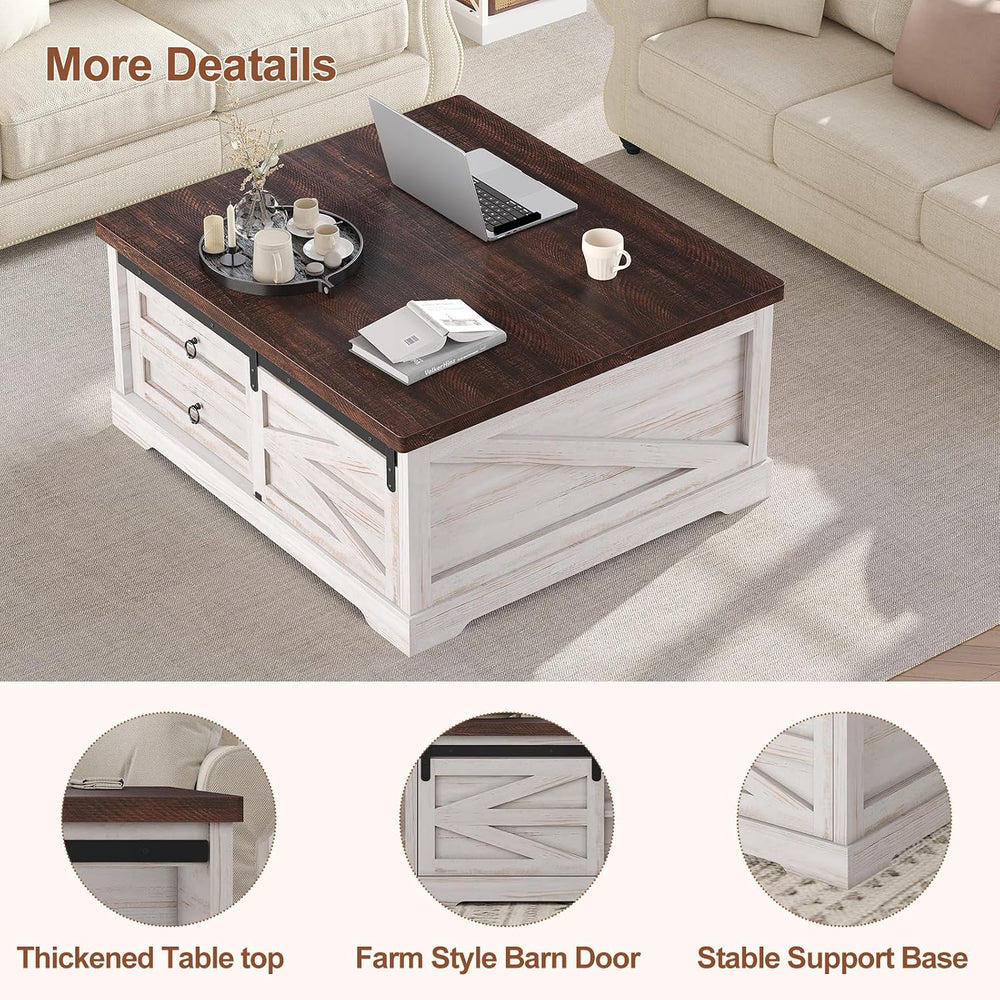 Itaar 39.4'' Lift Top Coffee Table with Storage, Farmhouse Coffee Tab...