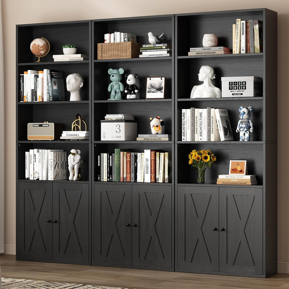 Modern Bookshelf with Doors, Industrial Bookshelves with 6-Tier Shelf, 71 inc...