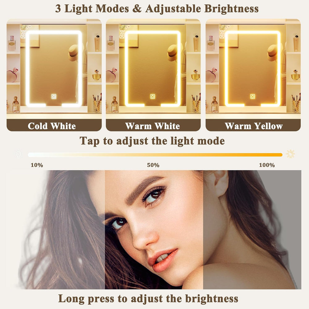 HUAHUU 37.4" Vanity Desk with Mirror and Lights, Makeup Vanity with LED ...