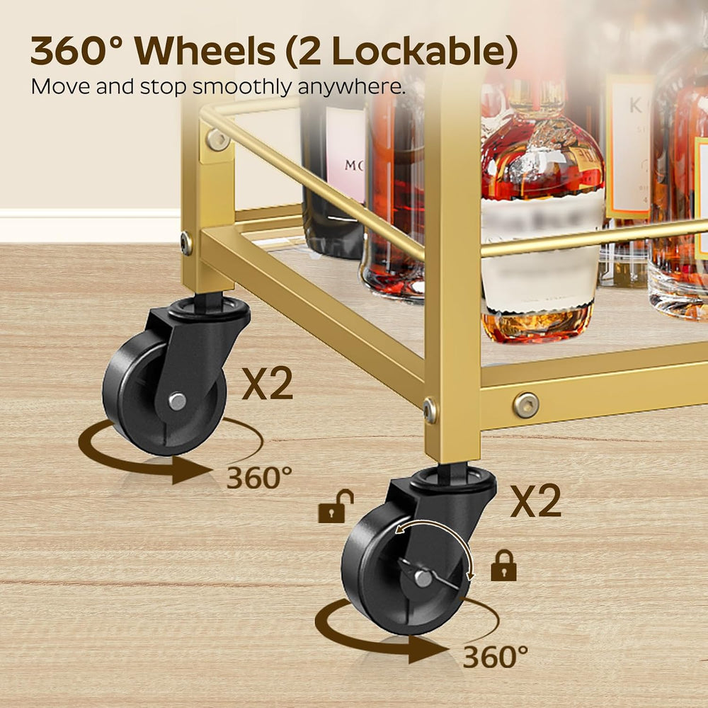 YATINEY Bar Cart, 3-Tier Home Bar Serving Cart with Wheels, Drink Cart with G...