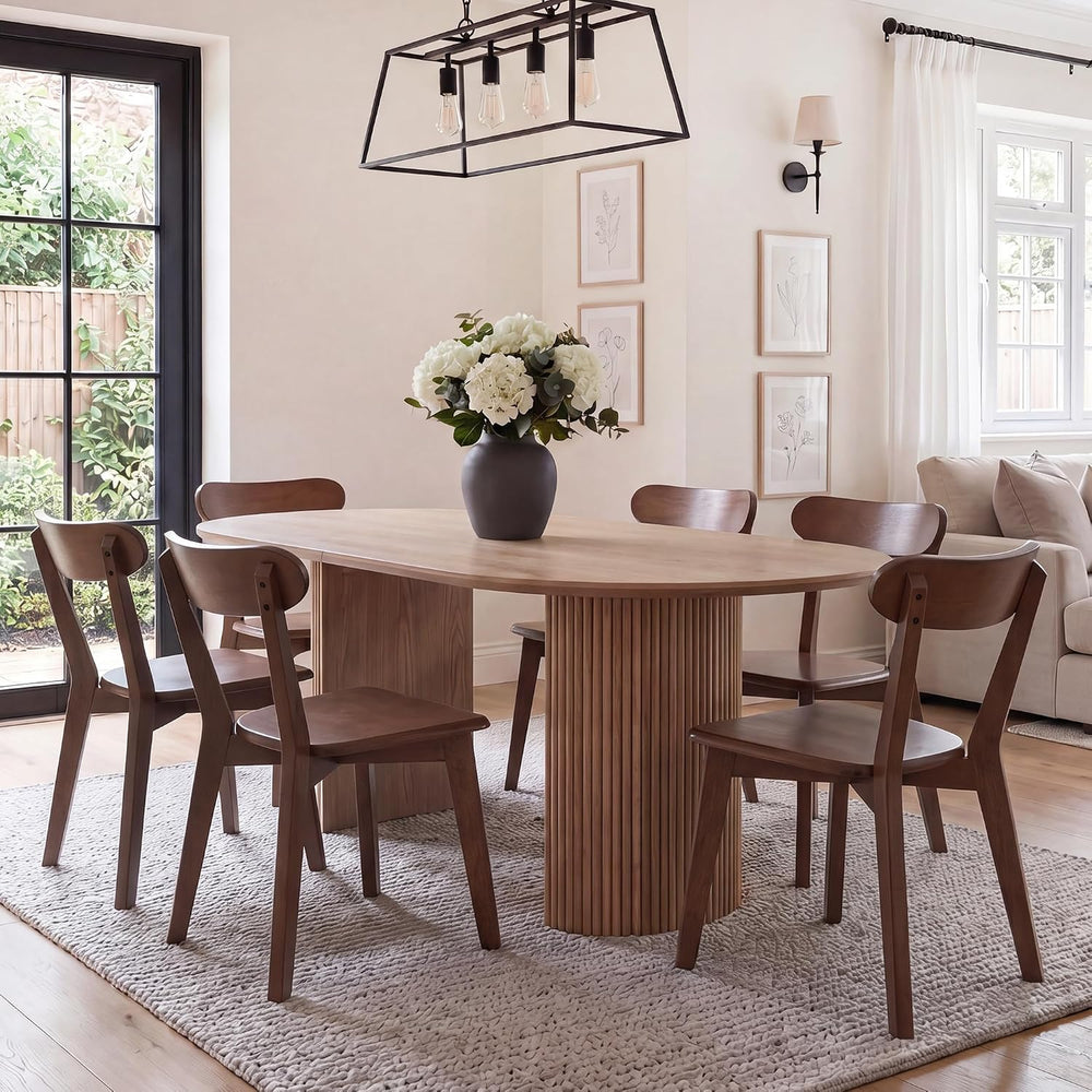 HNY Farmhouse Solid Wood Dining Chairs Set of 6, Mid Century Modern Armless K...