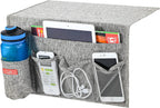 Linen 5 Pockets Bedside Caddy, Bedside Storage Organizer with Water Bottle Holder for Magazine, Remotes, Phone (Grey)